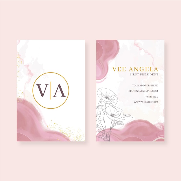 Watercolor alcohol ink business card template