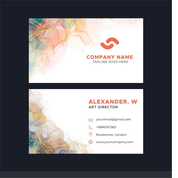 Free vector watercolor alcohol ink horizontal business card template