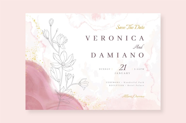 Watercolor alcohol ink wedding invitation template