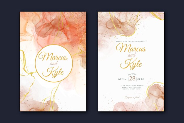 Watercolor alcohol ink wedding invitation template