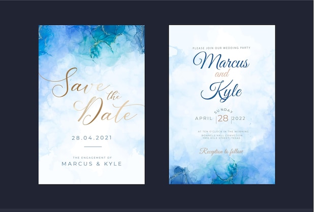 Watercolor alcohol ink wedding invitation template