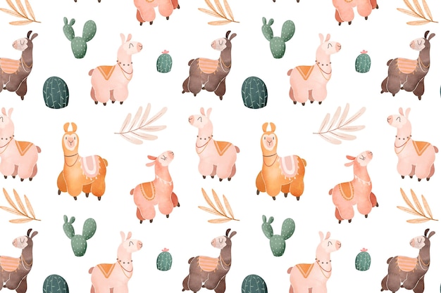 Watercolor alpaca pattern