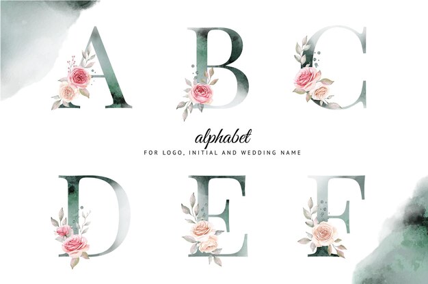 Premium Vector Watercolor Alphabet Set Of M N O P Q R With Beautiful Floral