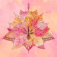 Free vector watercolor ,andala lotus flower drawing
