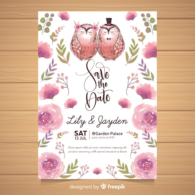 Watercolor animal wedding invitation template