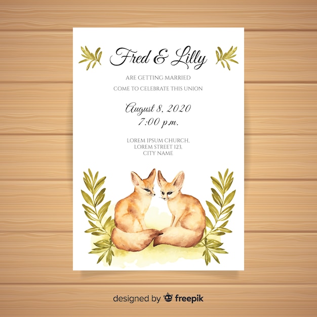 Watercolor animal wedding invitation template