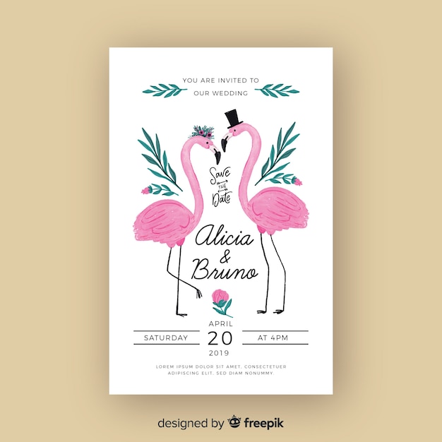 Watercolor animal wedding invitation template