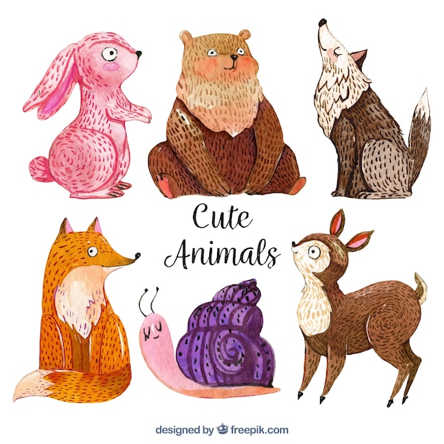 Free vector watercolor animals with fun style