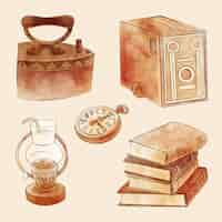 Free vector watercolor antique objects market