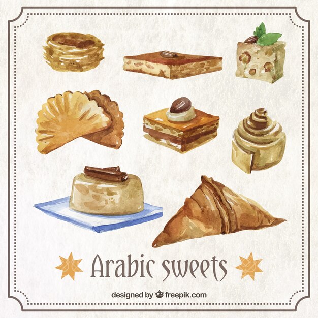 Watercolor arabic sweet collection