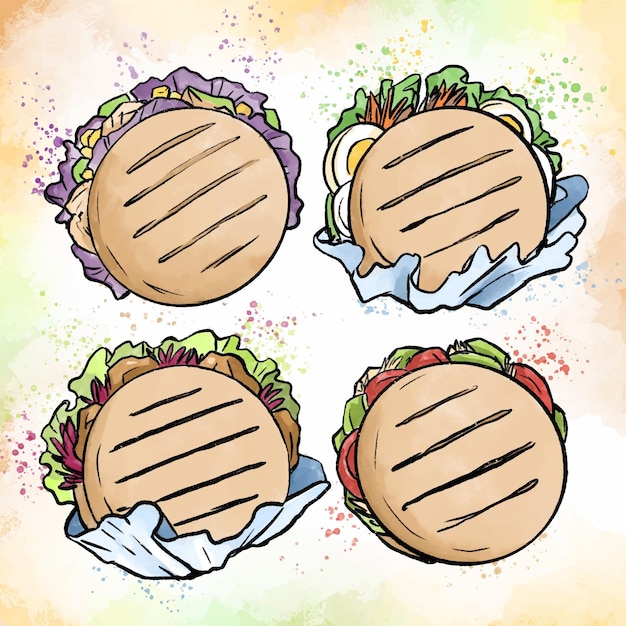 Free vector watercolor arepas  illustration set