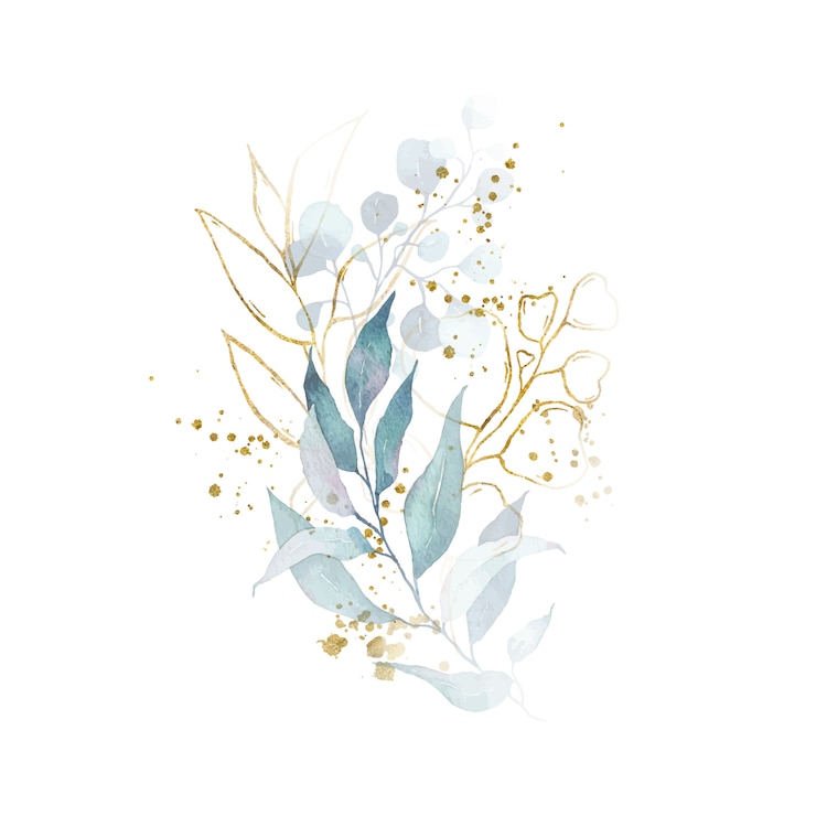 Free Vector watercolor arrangement with green leaves golden herbs bouquet