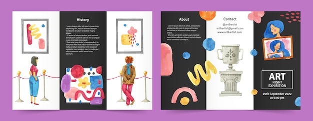 Watercolor art exhibition event brochure template