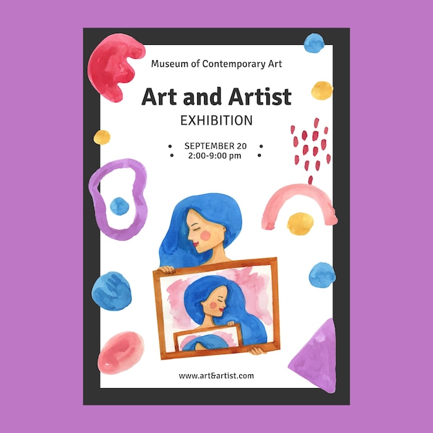 Free vector watercolor art exhibition event poster template