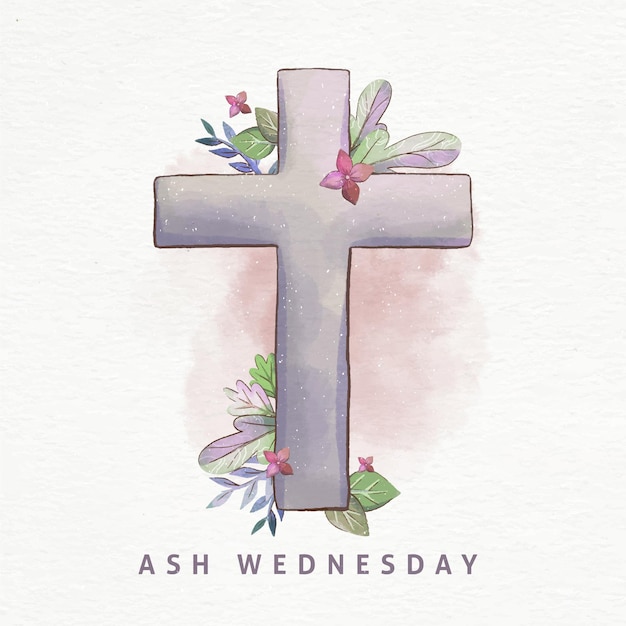 Free vector watercolor ash wednesday cross