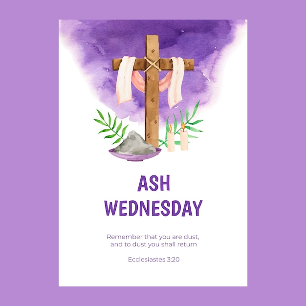 Watercolor ash wednesday vertical poster template