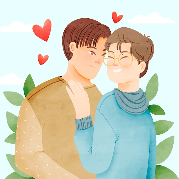Free vector watercolor asian couple illustration