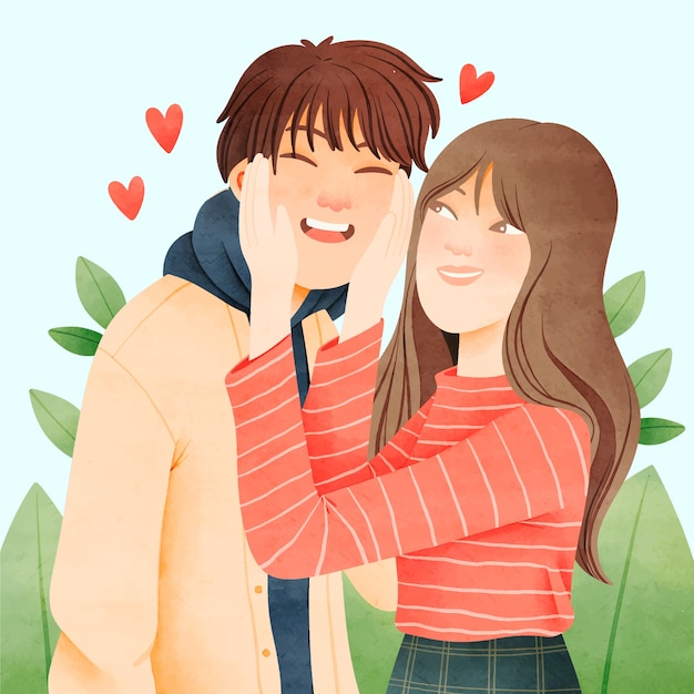 Free vector watercolor asian couple illustration