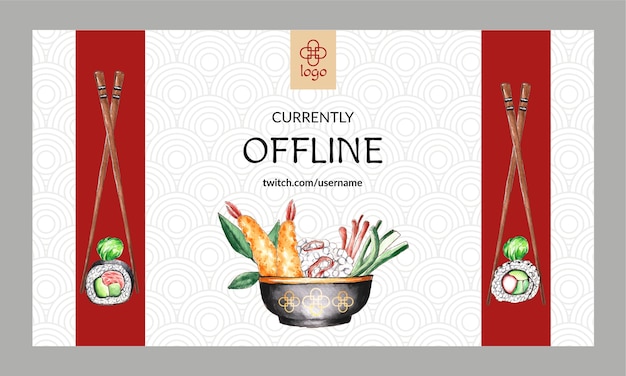 Free vector watercolor asian food twitch background