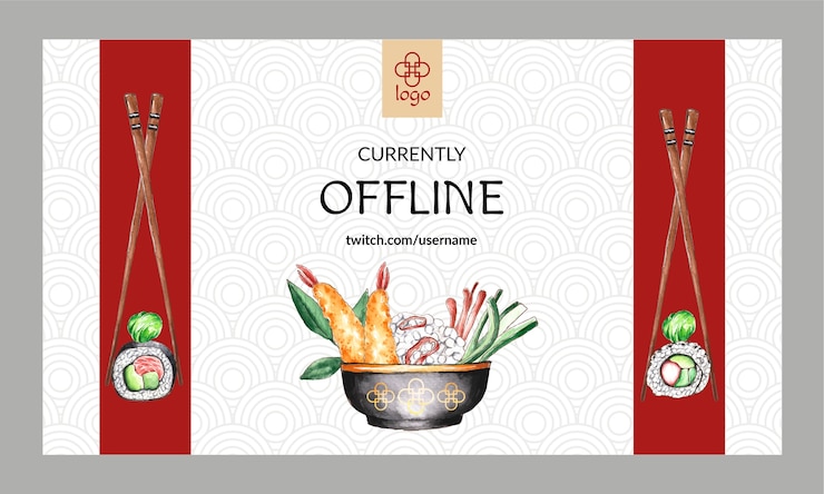 Free Vector watercolor asian food twitch background