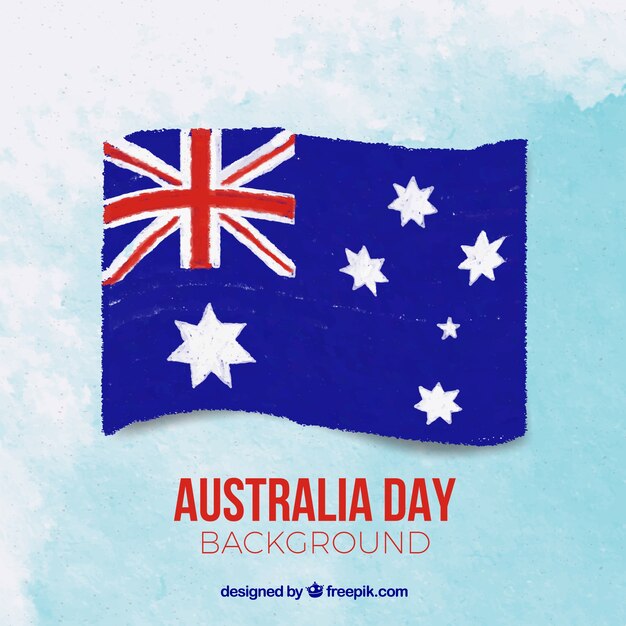 Watercolor australia day background with big flag