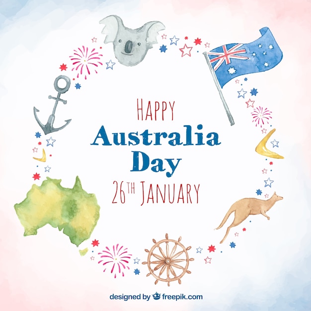 Free vector watercolor australia day background with different elements