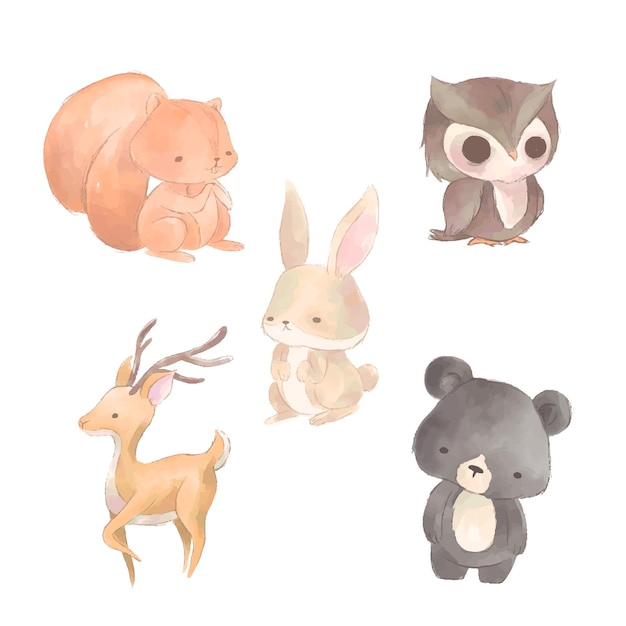 Watercolor autumn animals collection