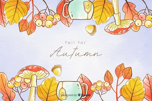 Free vector watercolor autumn background with leaves