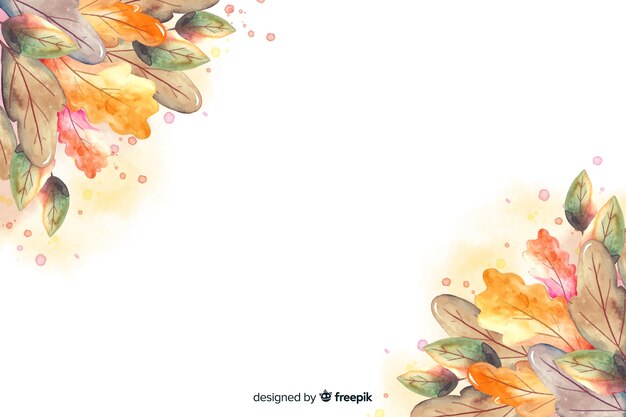 Watercolor autumn background with leaves