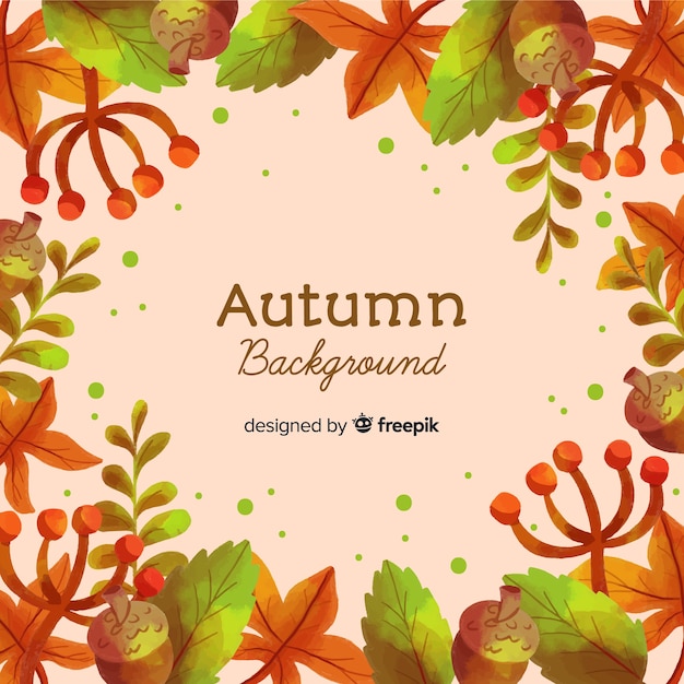 Free vector watercolor autumn background with leaves