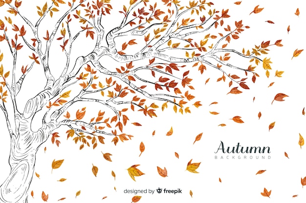 Watercolor autumn background with leaves