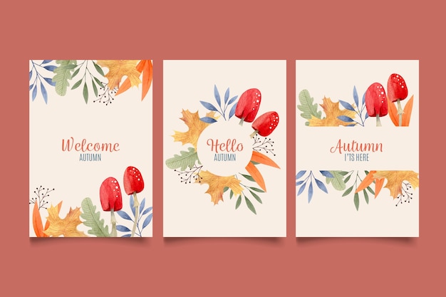 Free vector watercolor autumn card collection