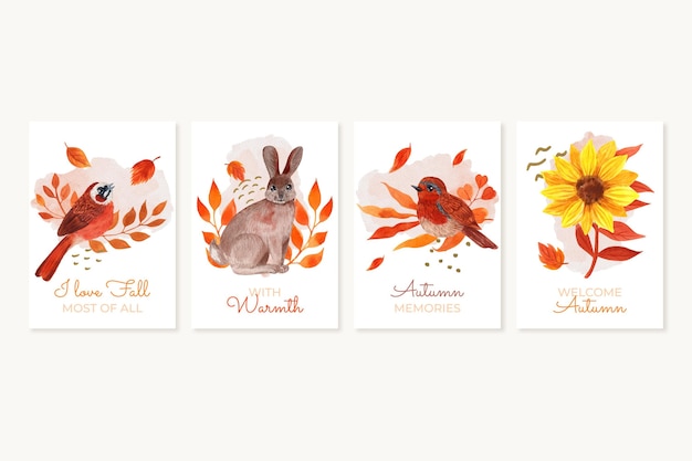 Free vector watercolor autumn cards collection