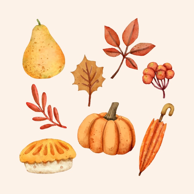 Free vector watercolor autumn elements collection