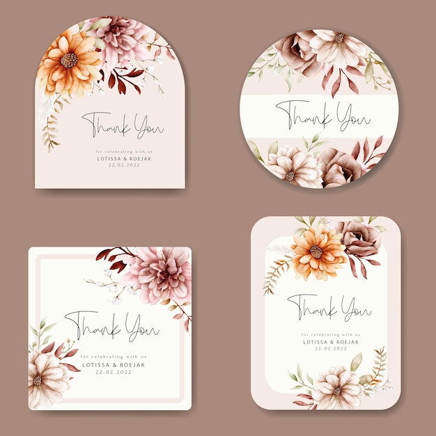 Free vector watercolor autumn flower and leaves label collection