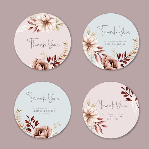 watercolor autumn flower and leaves label collection