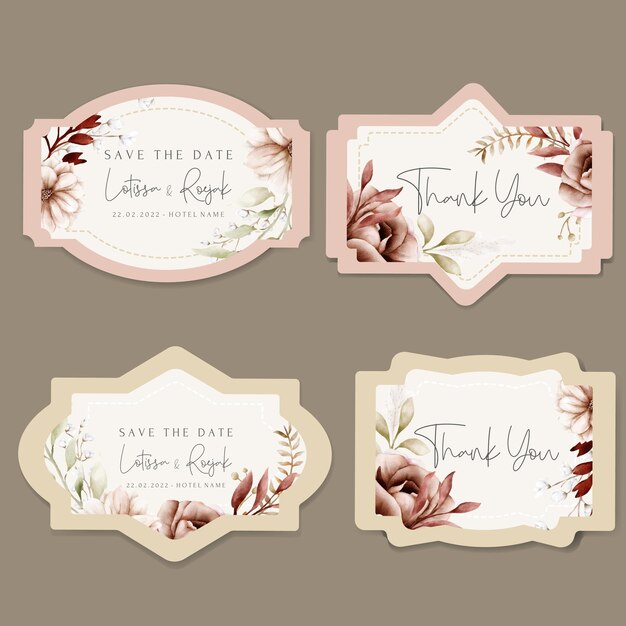 Watercolor autumn flower and leaves label collection