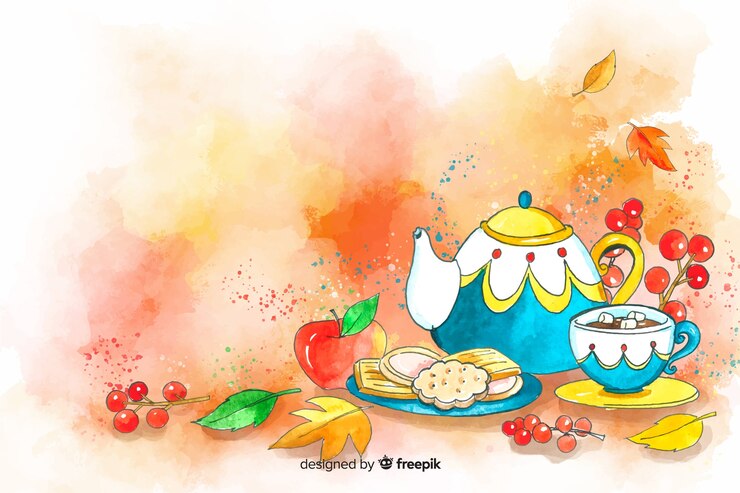Free Vector watercolor autumn food and leaves background