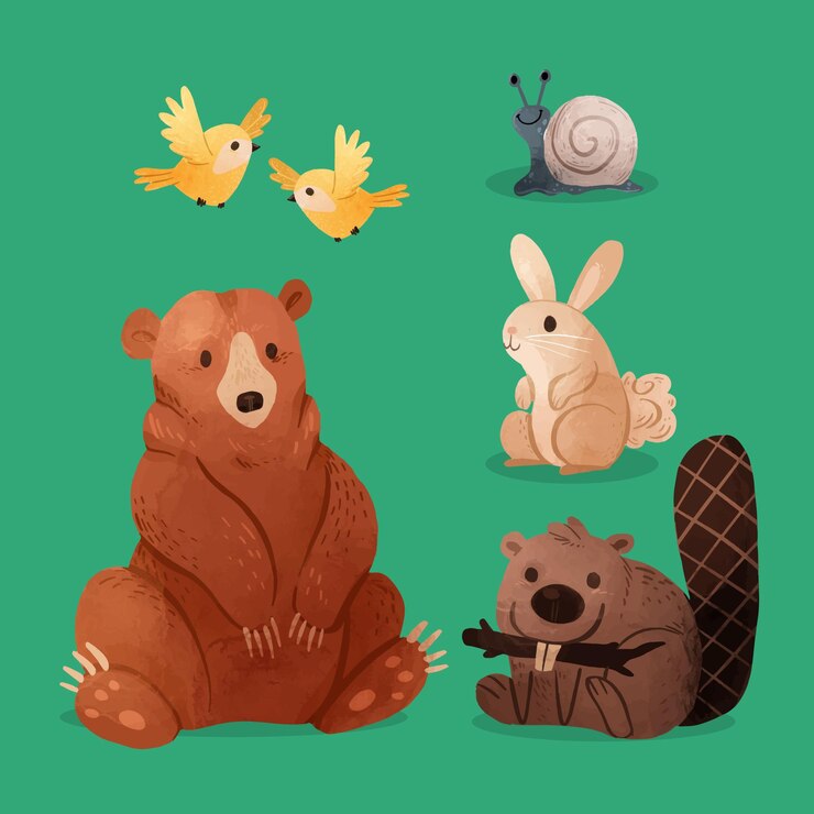 Free Vector watercolor autumn forest animals