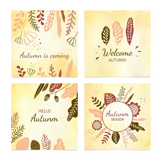 Watercolor autumn instagram posts collection