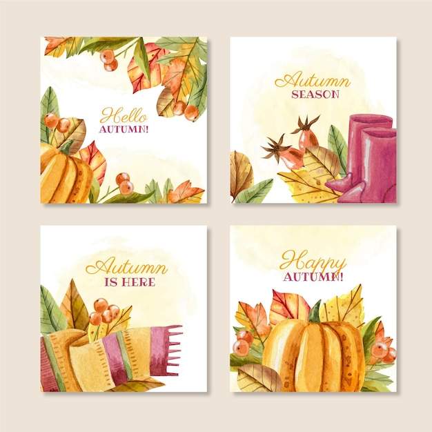 Free vector watercolor autumn instagram posts