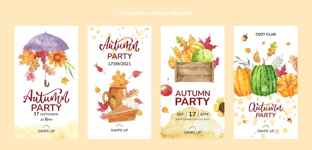 Watercolor autumn instagram stories collection