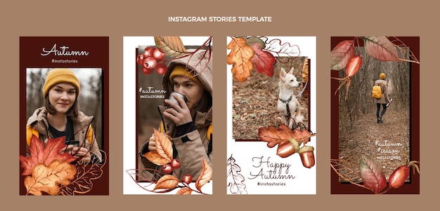 Free vector watercolor autumn instagram stories collection