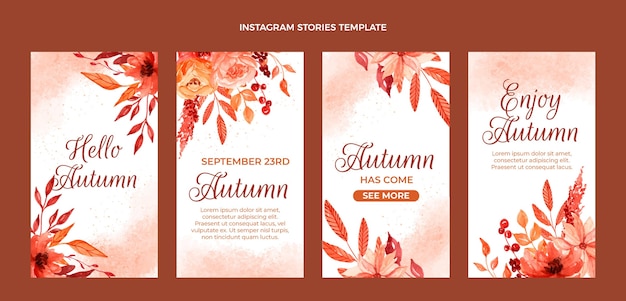 Free vector watercolor autumn instagram stories collection