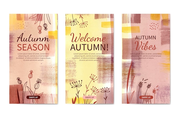 Free vector watercolor autumn instagram stories collection