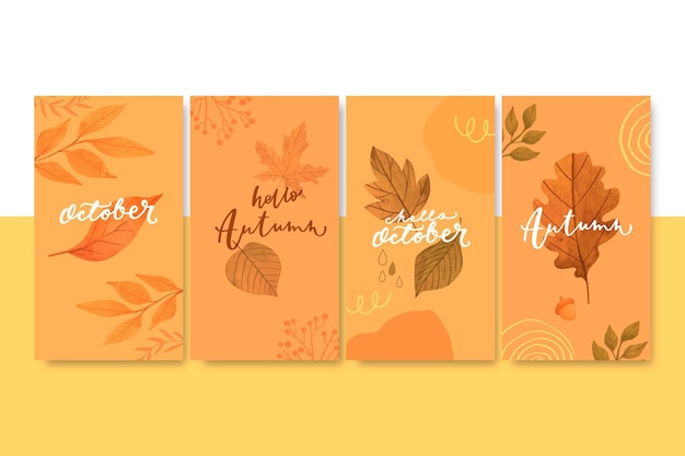 Free vector watercolor autumn instagram stories collection