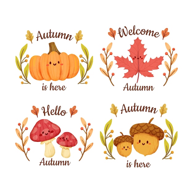 Watercolor autumn labels collection