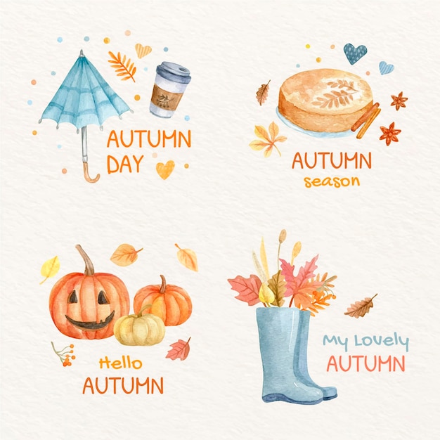 Free vector watercolor autumn labels collection