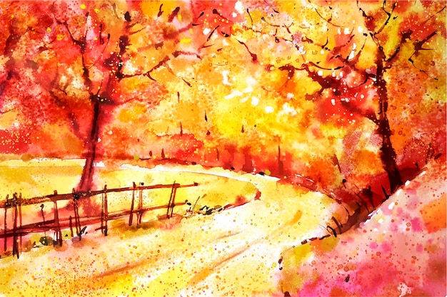 Free vector watercolor autumn landscape background