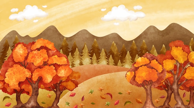 Watercolor Autumn Landscape – Vector Templates